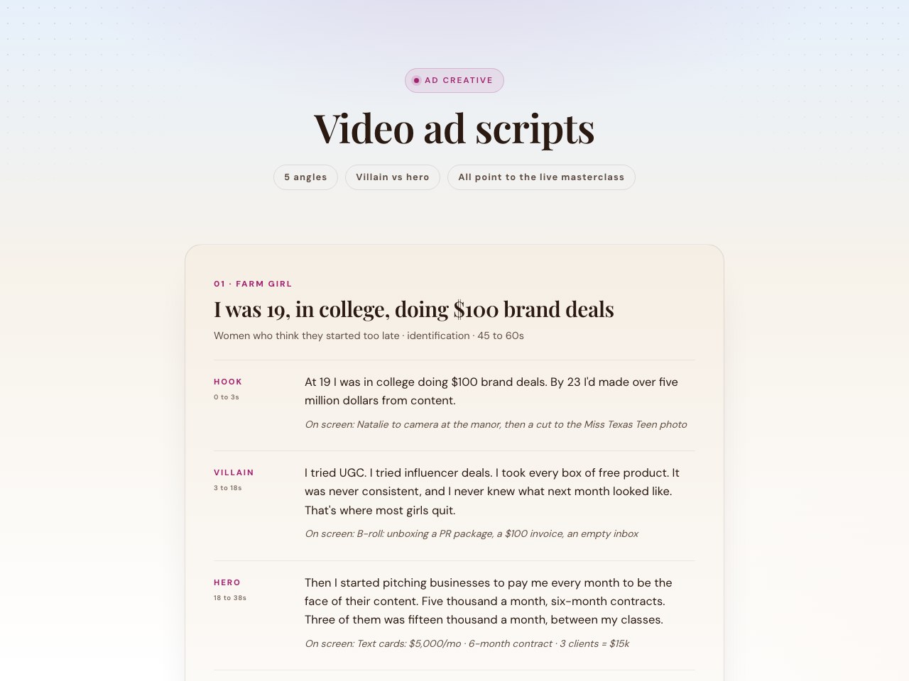 Ad creative scripts preview